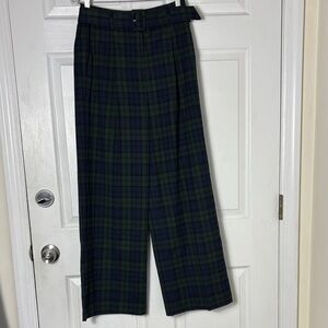 Loft green plaid wide leg pants with belt size 2 Irish Plaid St Patrick’s day
